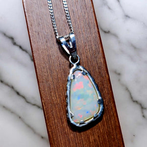 Rustic Coober Pedy White Opal Silver Pendant 067w