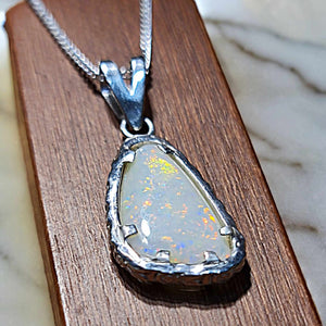 Rustic Coober Pedy White Opal Silver Pendant 067w