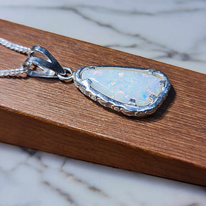 Rustic Coober Pedy White Opal Silver Pendant 067w