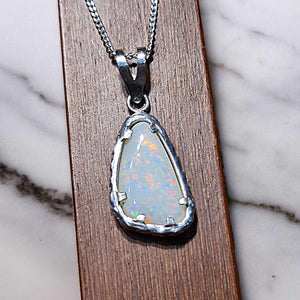 Rustic Coober Pedy White Opal Silver Pendant 067w