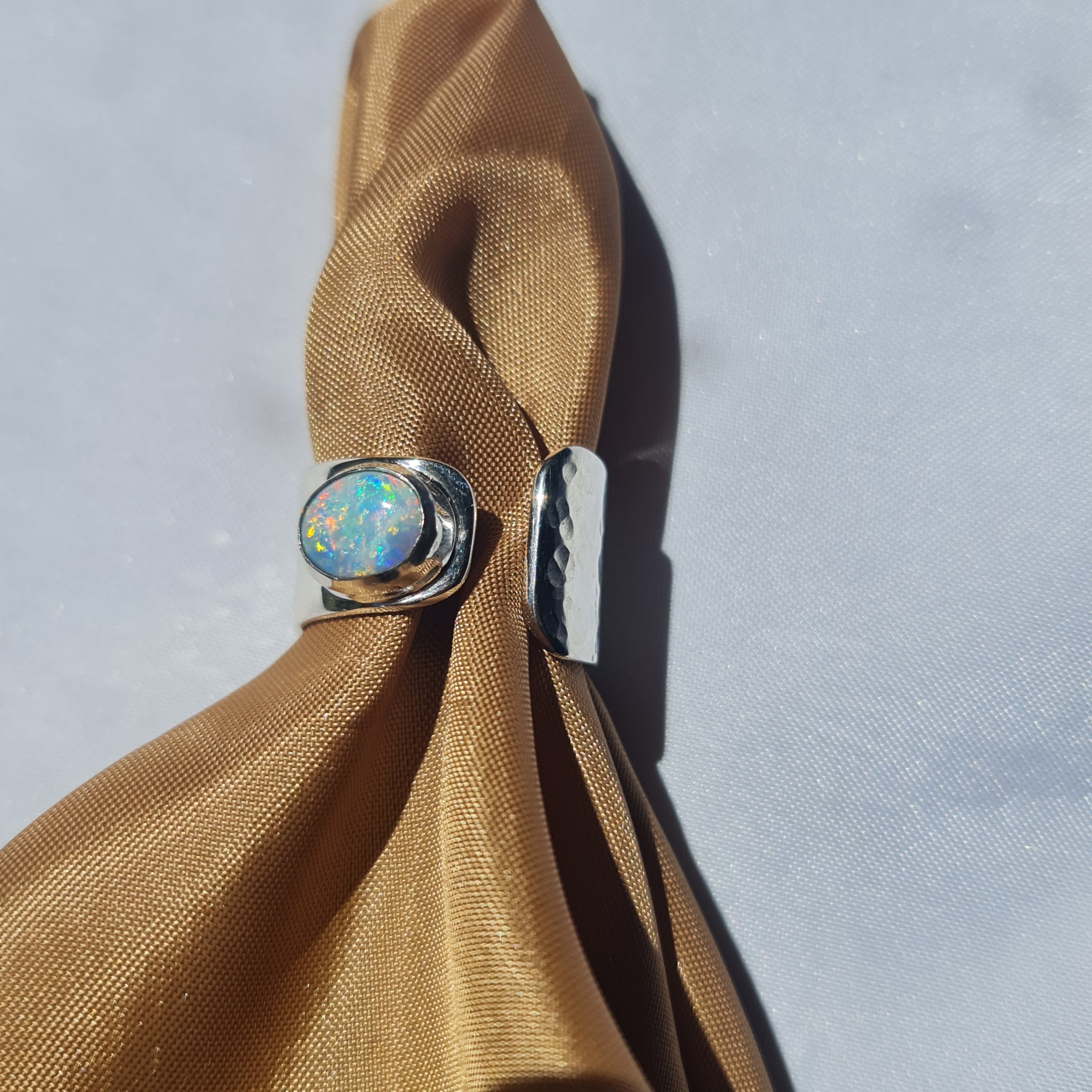 Rainbow Opal Adjustable Silver Ring 061m