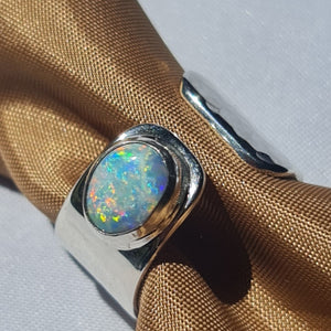 Rainbow Opal Adjustable Silver Ring 061m