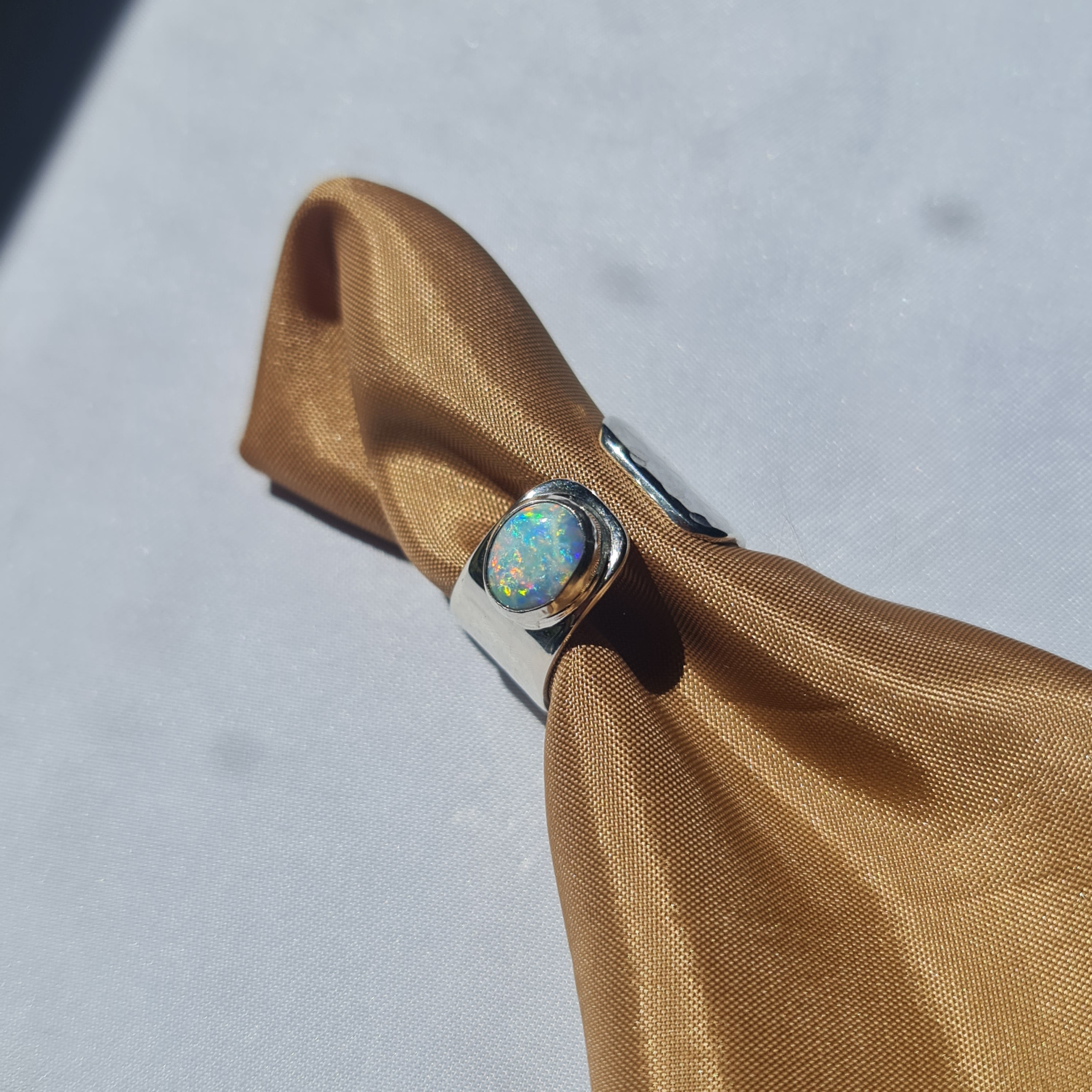 Rainbow Opal Adjustable Silver Ring 061m