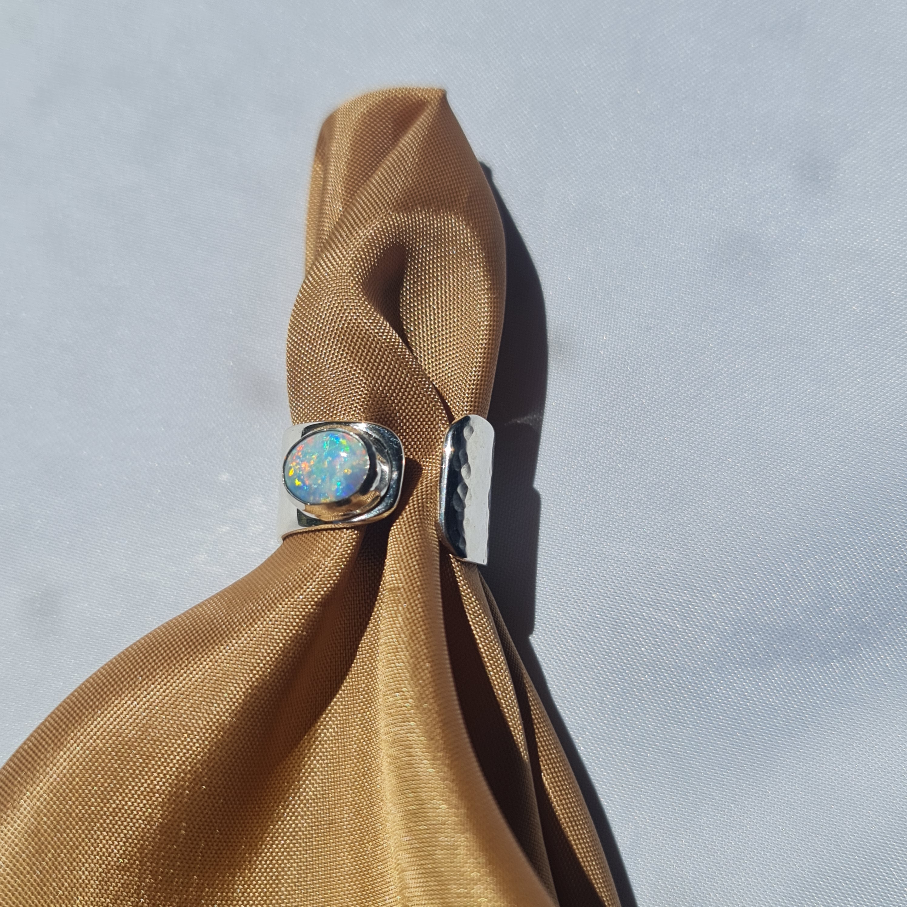 Rainbow Opal Adjustable Silver Ring 061m
