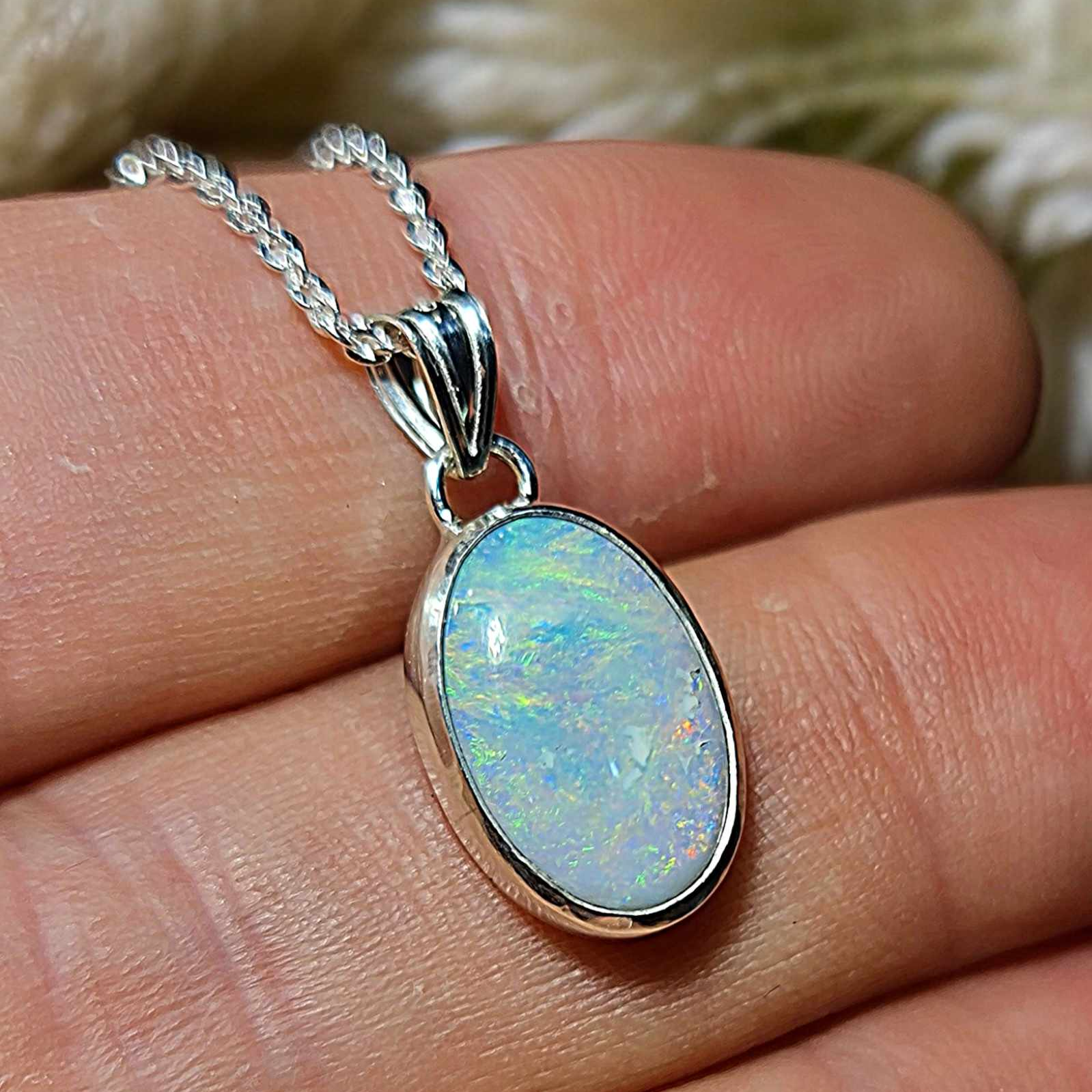 Coober Pedy White Opal Silver Pendant 074H