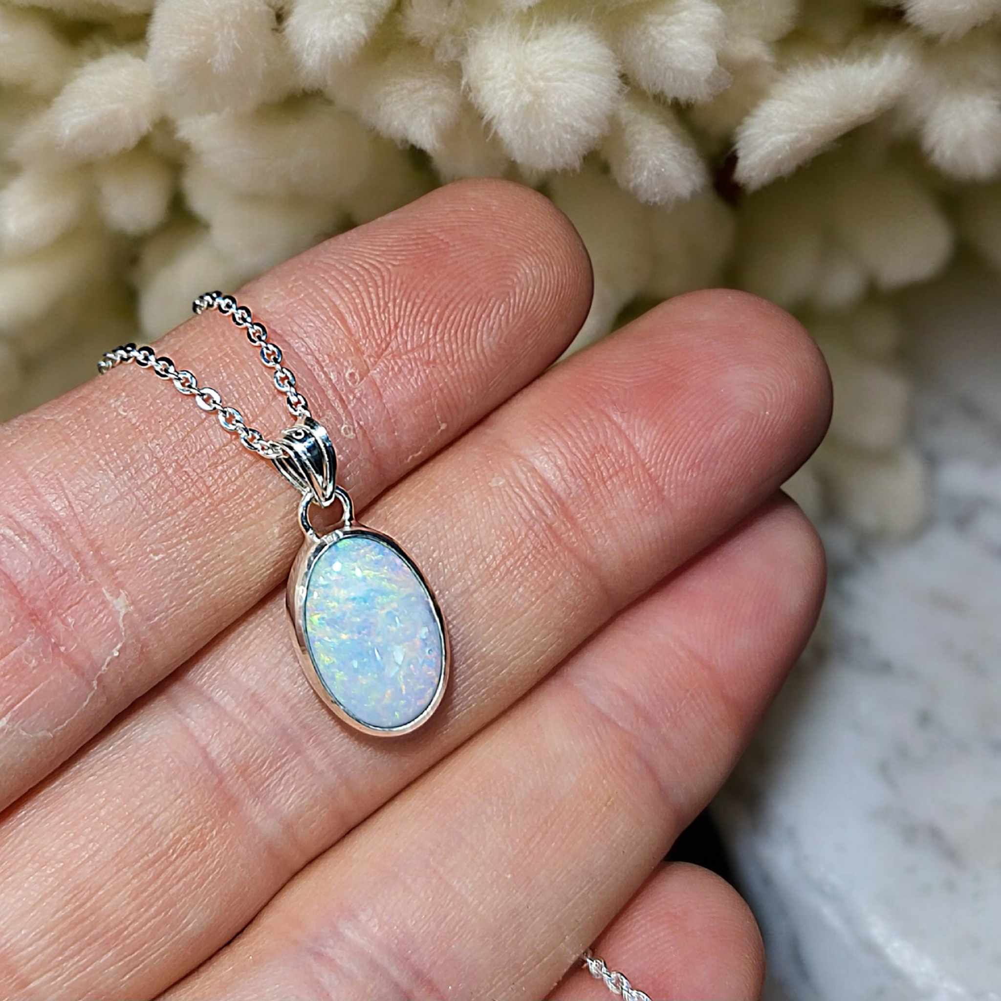 Coober Pedy White Opal Silver Pendant 074H