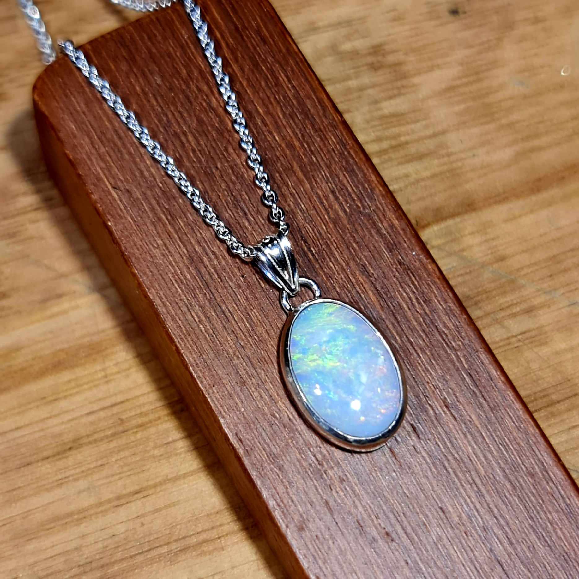 Coober Pedy White Opal Silver Pendant 074H
