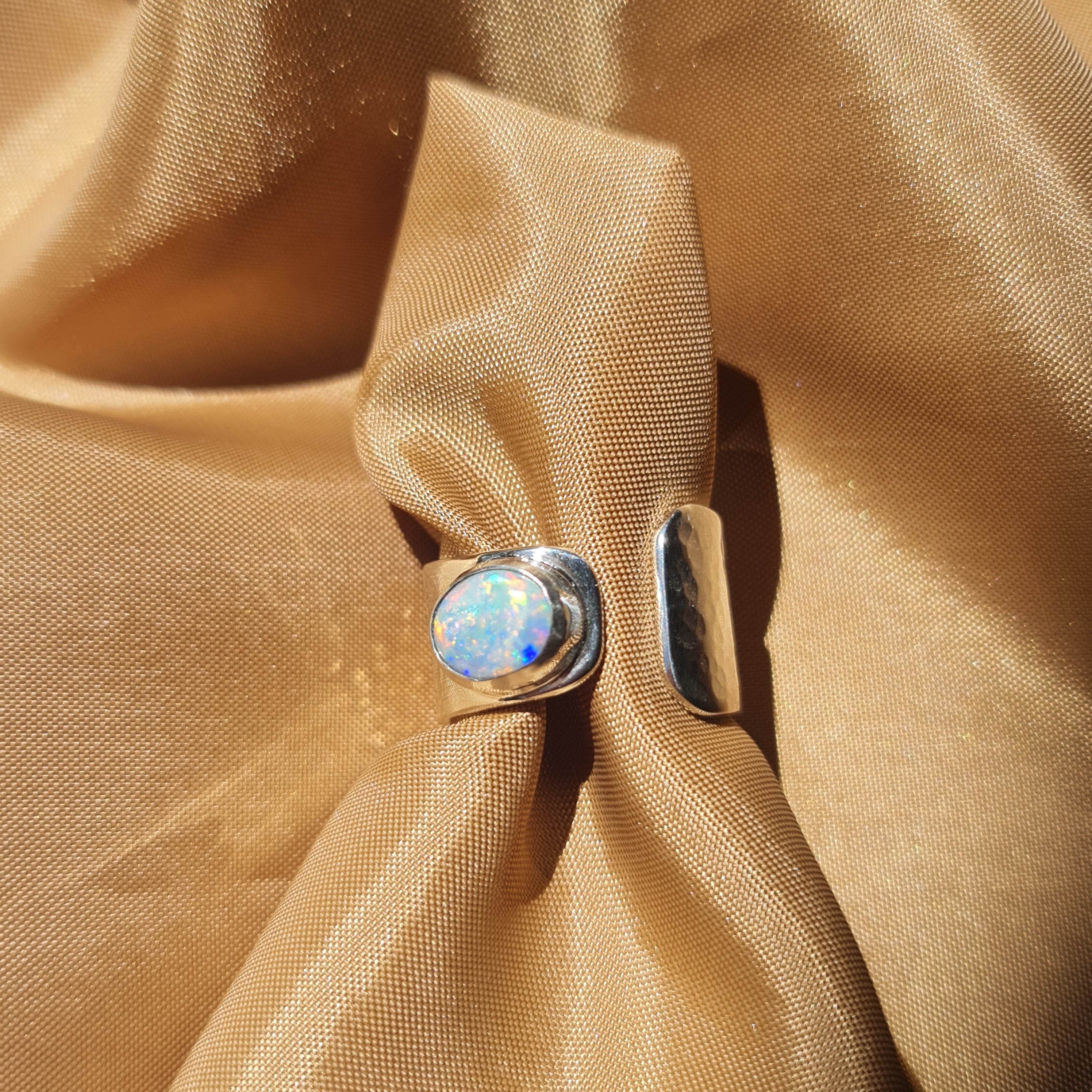 Rainbow Opal Adjustable Silver Ring 061m