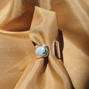 Rainbow Opal Adjustable Silver Ring 061m