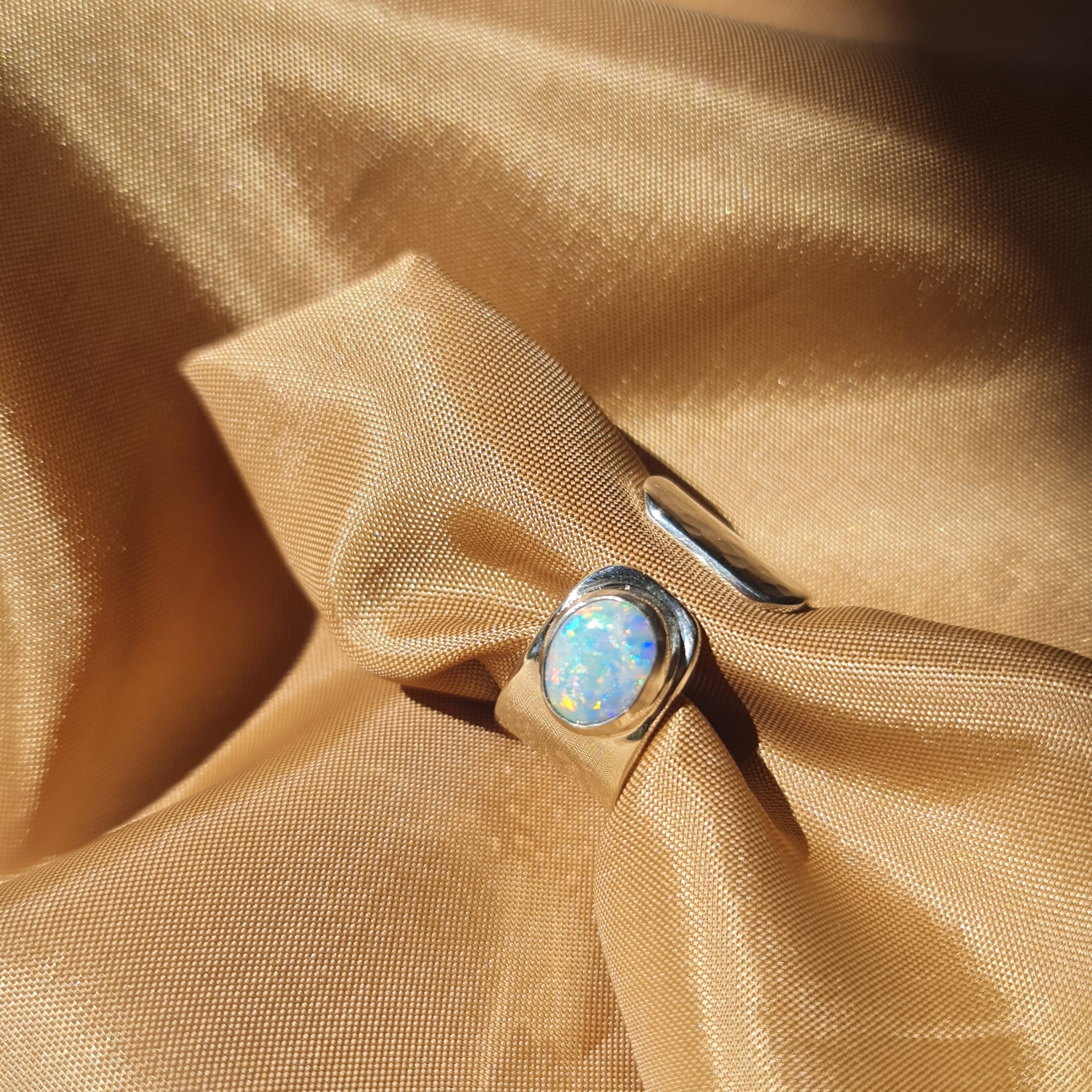 Rainbow Opal Adjustable Silver Ring 061m
