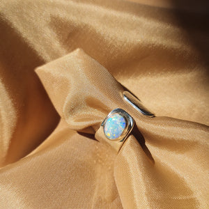 Rainbow Opal Adjustable Silver Ring 061m