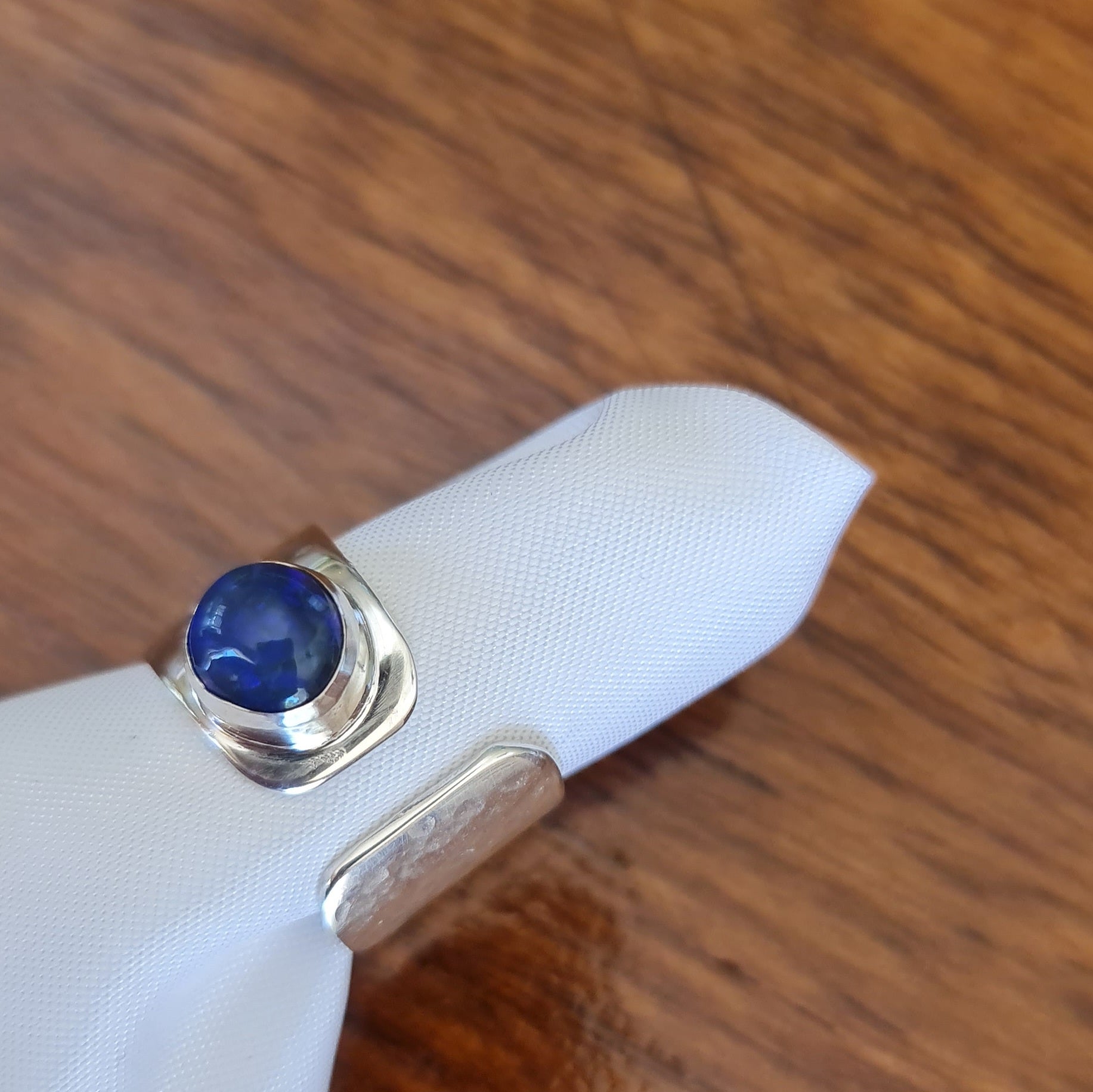 Lightning Ridge Blue Black Opal Adjustable Silver Ring 085c