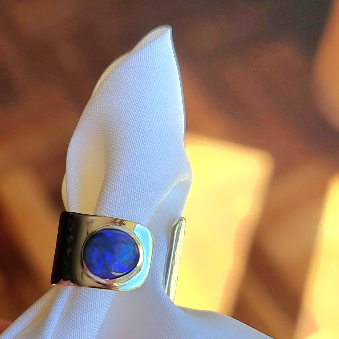 Lightning Ridge Blue Black Opal Adjustable Silver Ring 085c