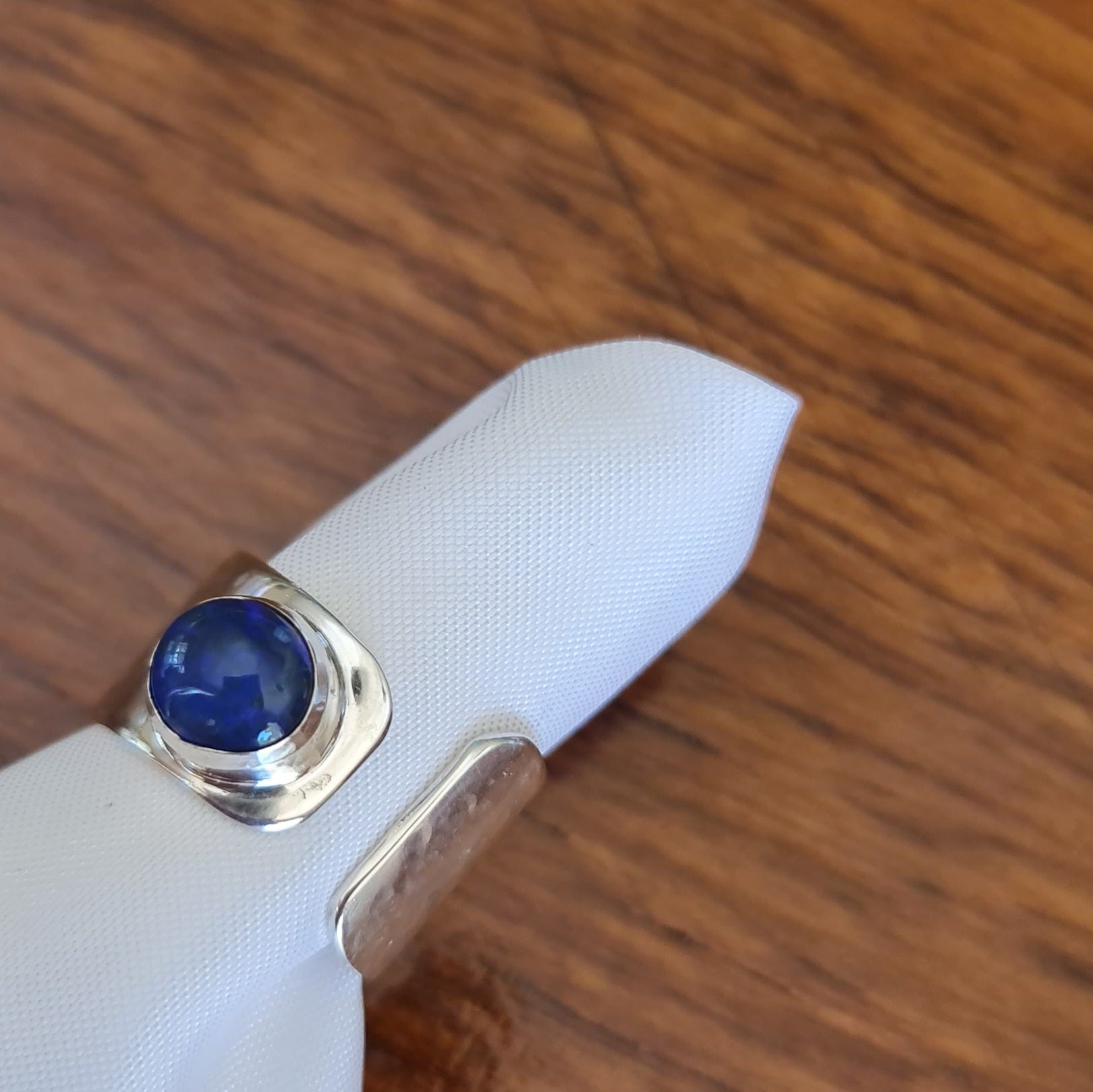 Lightning Ridge Blue Black Opal Adjustable Silver Ring 085c