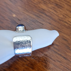 Lightning Ridge Blue Black Opal Adjustable Silver Ring 085c