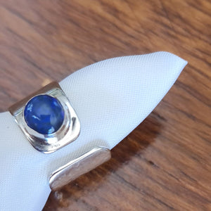 Lightning Ridge Blue Black Opal Adjustable Silver Ring 085c