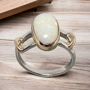 Gold and silver white Opal Ring 066B