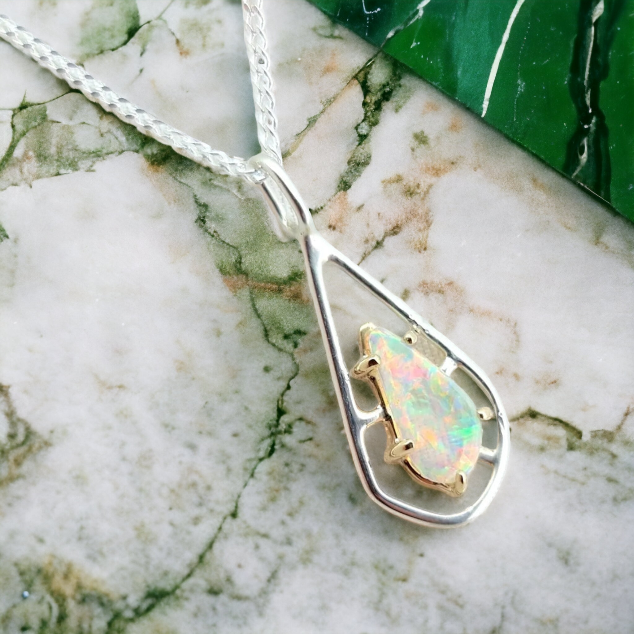 Gold & Silver Coober Pedy Crystal Opal Pendant 066H