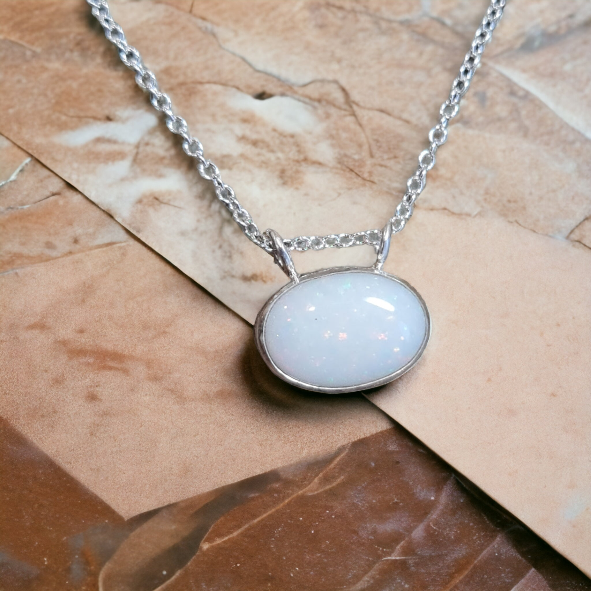 White Coober Pedy Opal Pendant 002F