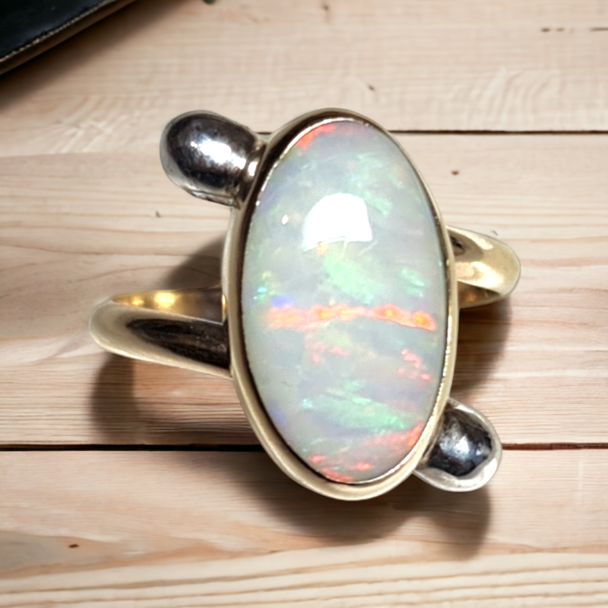Tiger stripes Coober Pedy Crystal Opal Ring 045X1