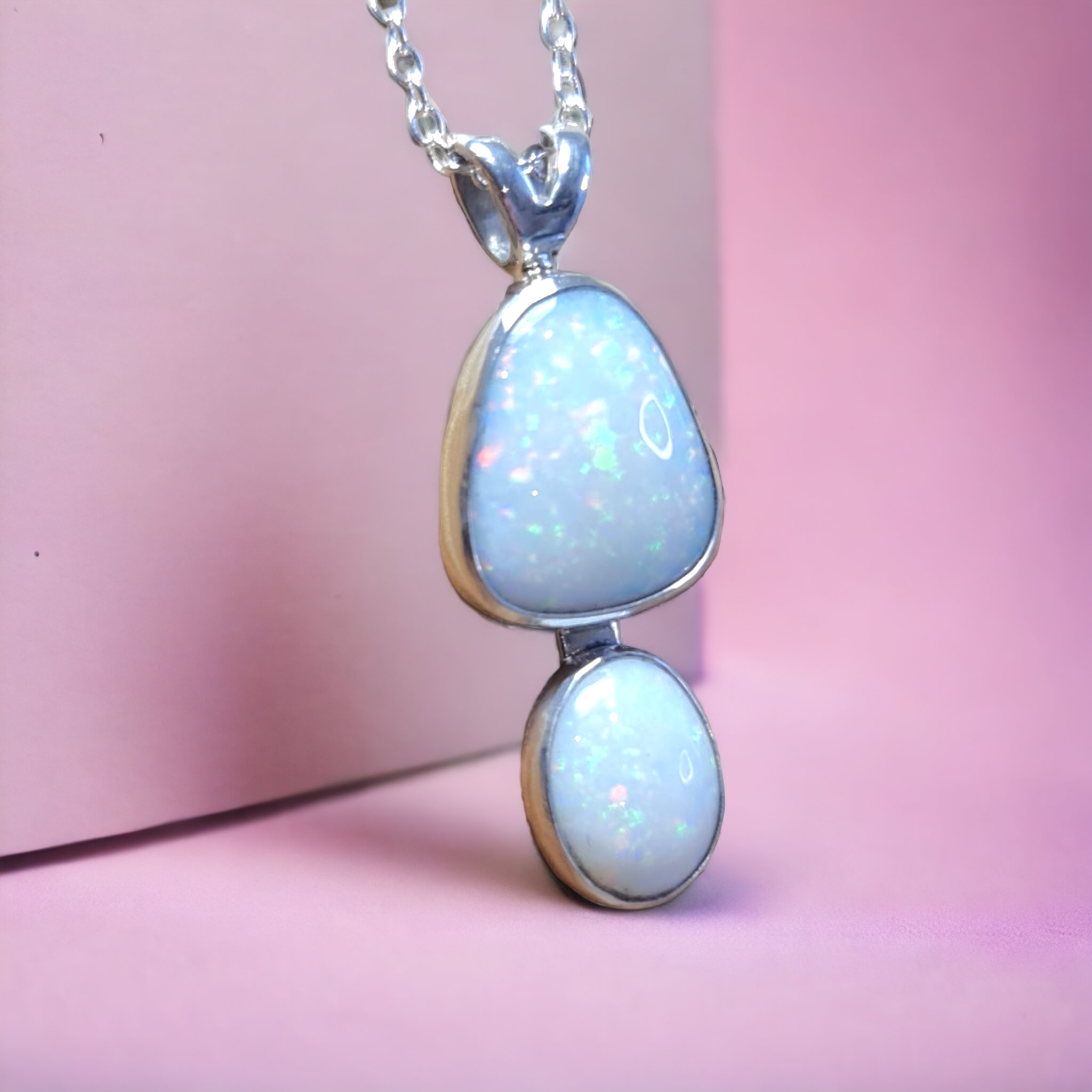 Double White Coober Pedy Opal Pendant 045N