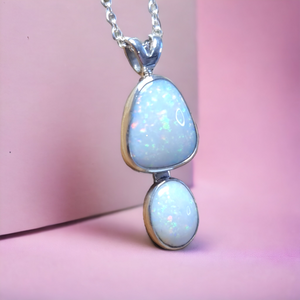 Double White Coober Pedy Opal Pendant 045N