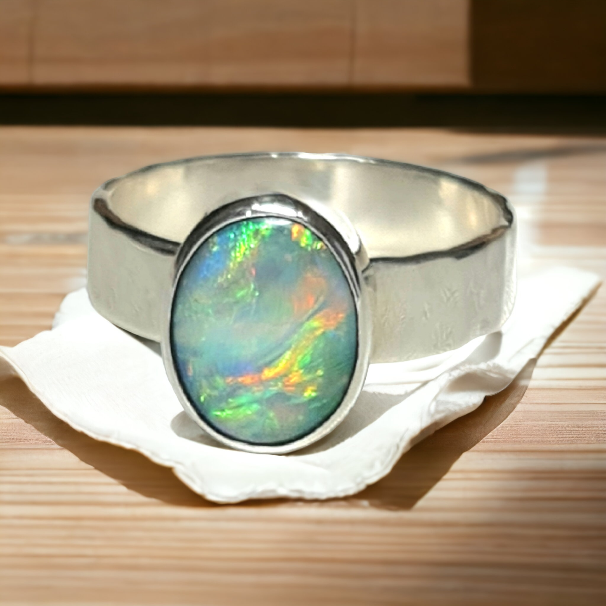 Mystic Coober Pedy Opal Silver Ring 083F Opal Quest
