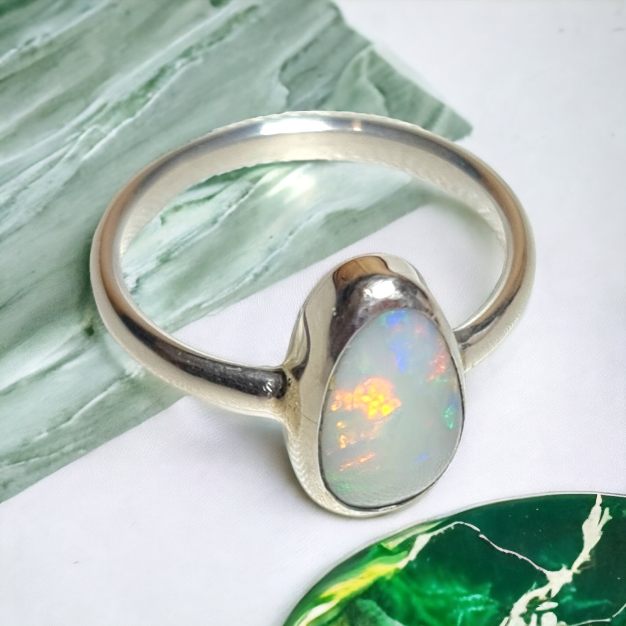 Coober Pedy White Opal Tear Drop Ring