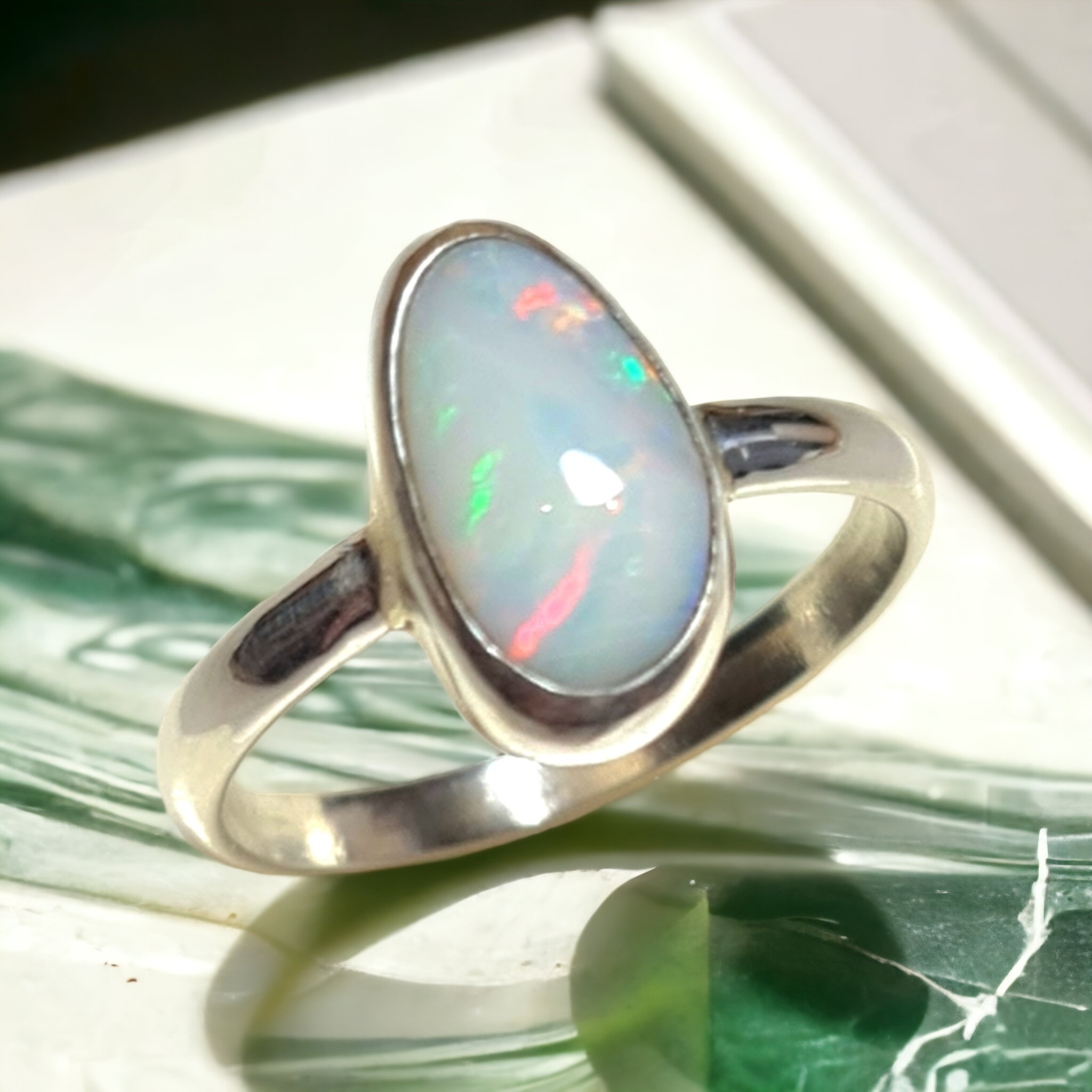 Coober Pedy White Opal Tear Drop Ring Opal Quest