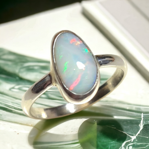 Coober Pedy White Opal Tear Drop Ring