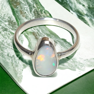 Coober Pedy White Opal Tear Drop Ring