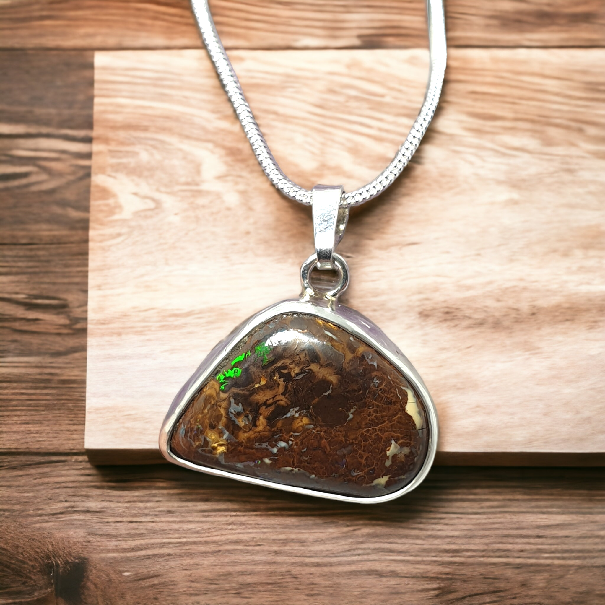 Boulder Opal Silver Pendant 008U1