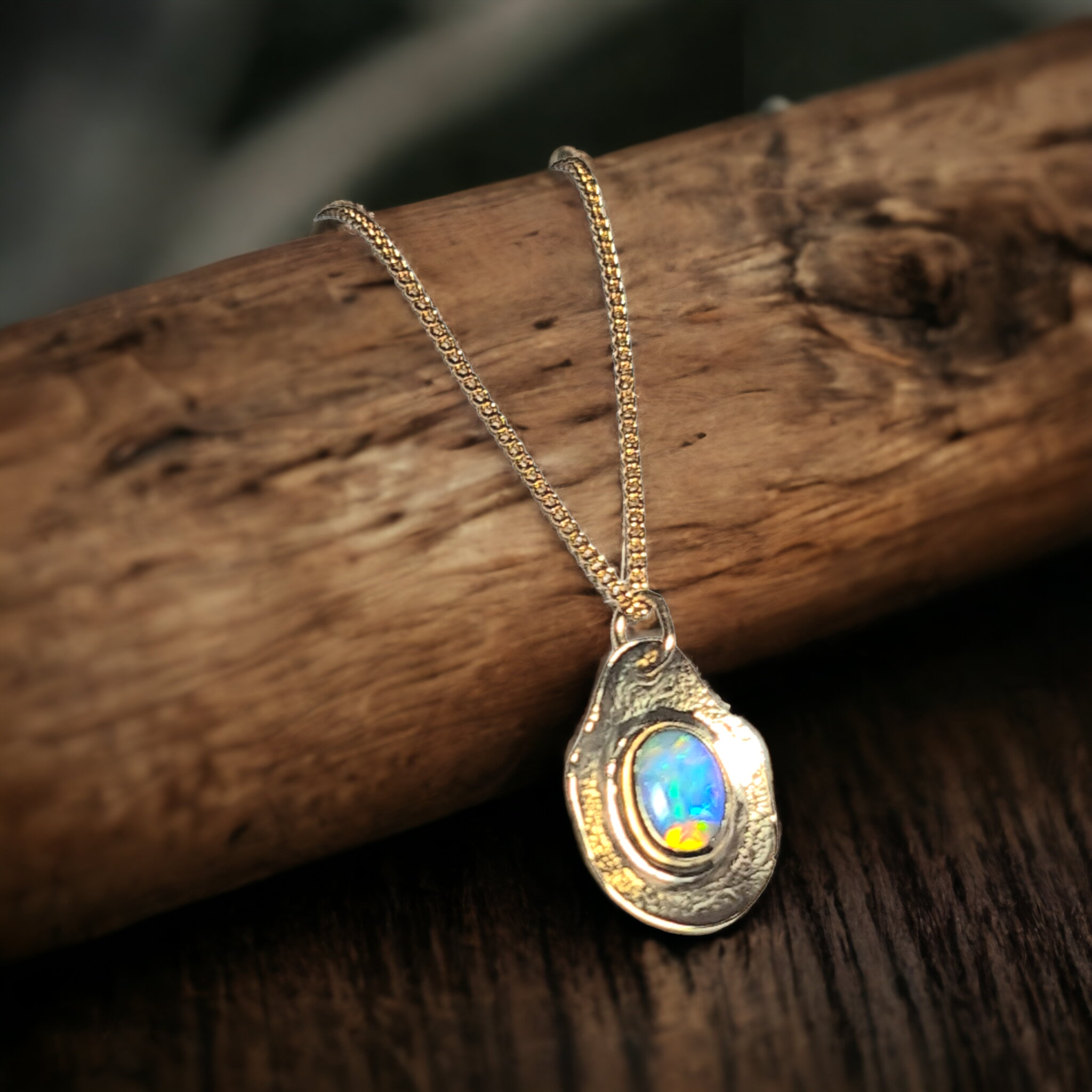9ct Gold Rustic Coober Pedy Opal Pendant 056B
