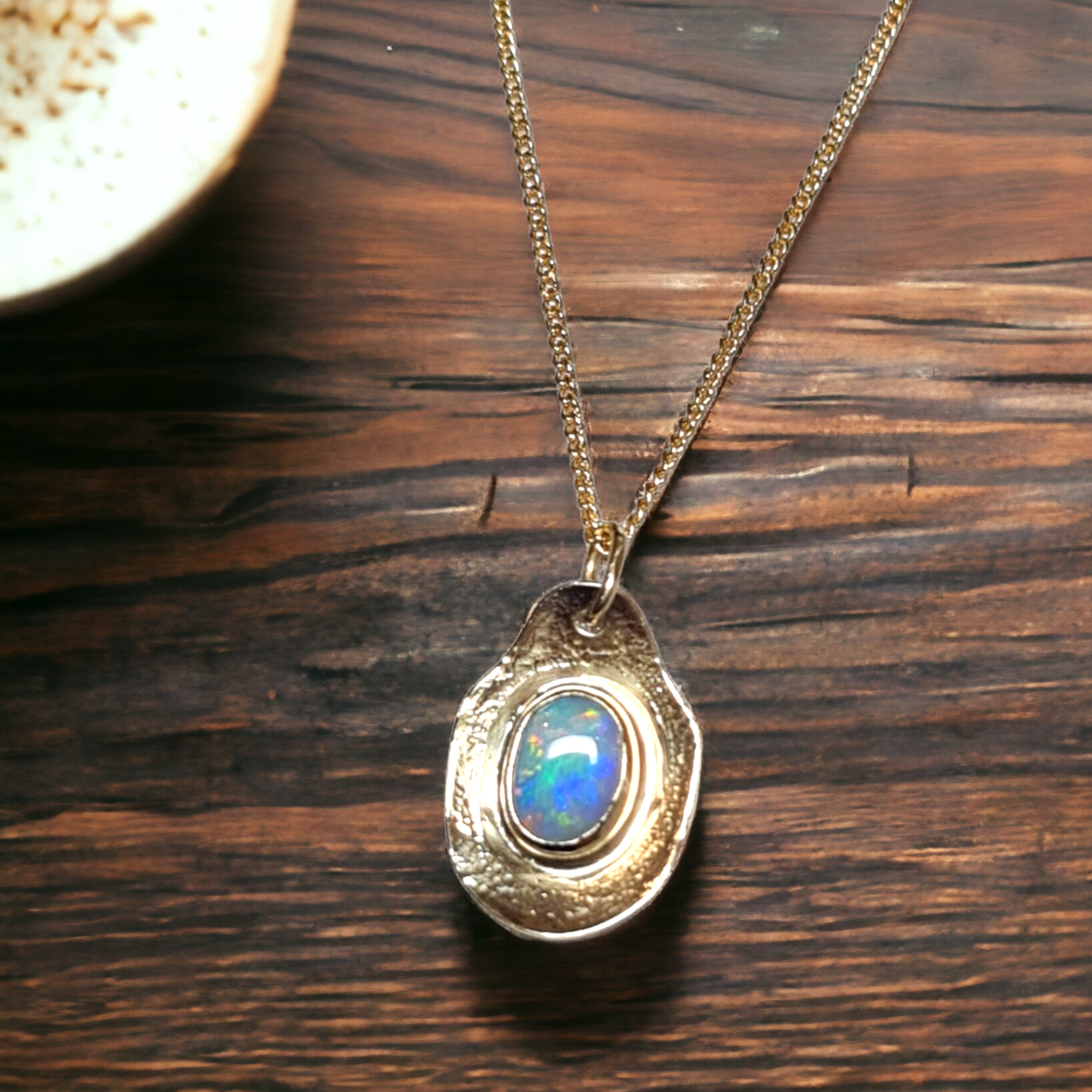 9ct Gold Rustic Coober Pedy Opal Pendant 056B