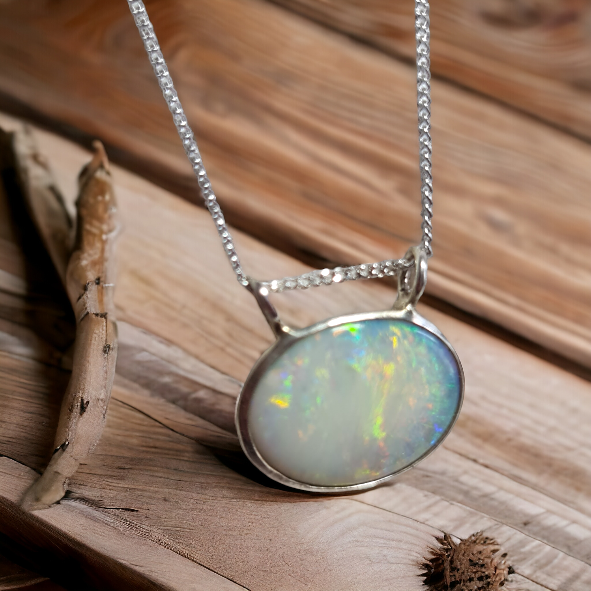 Coober Pedy Silver Opal Pendant 034x