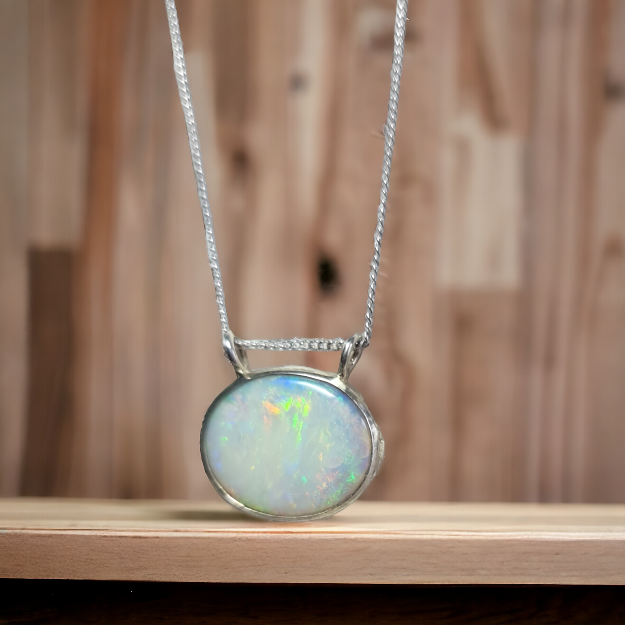 Coober Pedy Silver Opal Pendant 034x