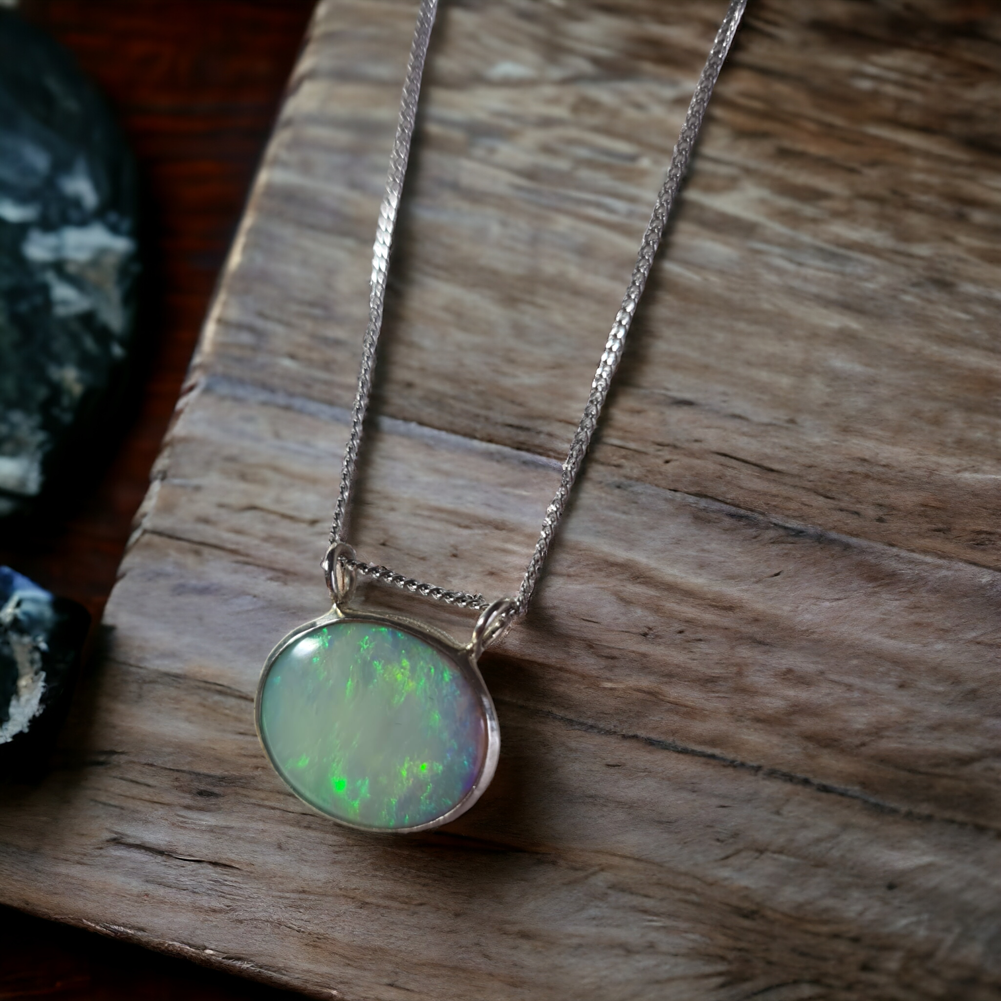 Coober Pedy Silver Opal Pendant 034x