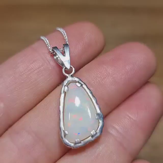 Rustic Coober Pedy White Opal Silver Pendant 067w