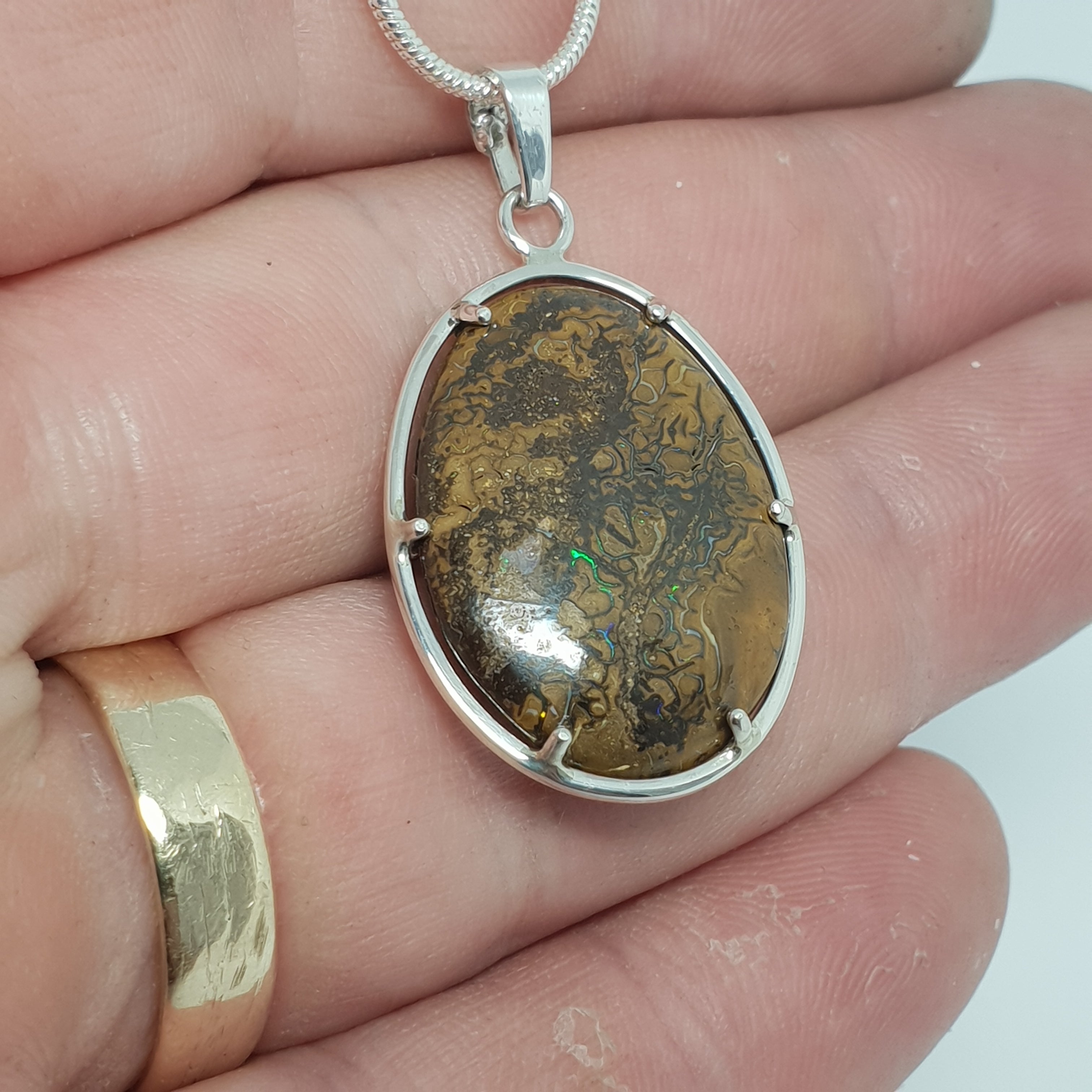 QLD Boulder Opal Silver Pendant 015L1