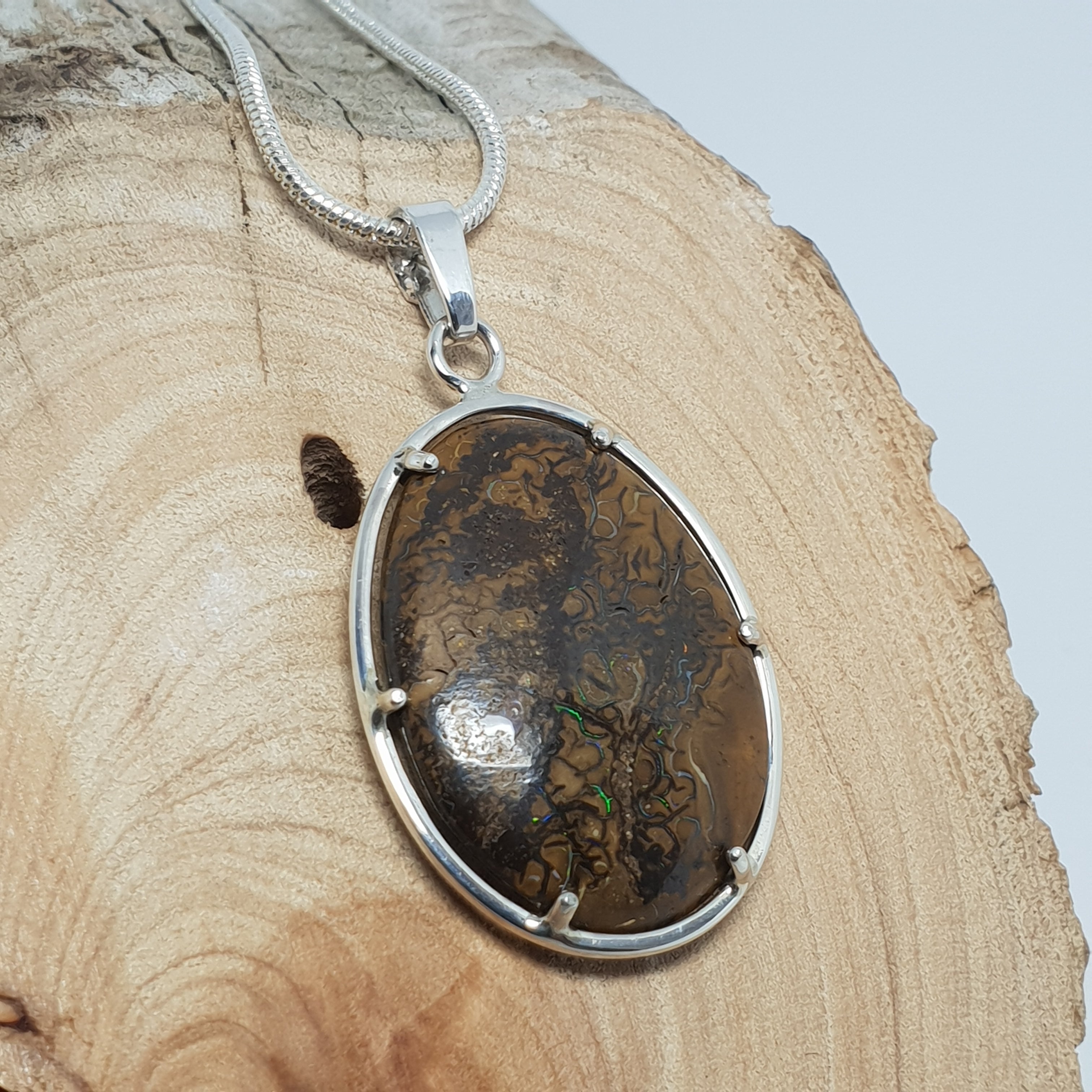 QLD Boulder Opal Silver Pendant 015L1