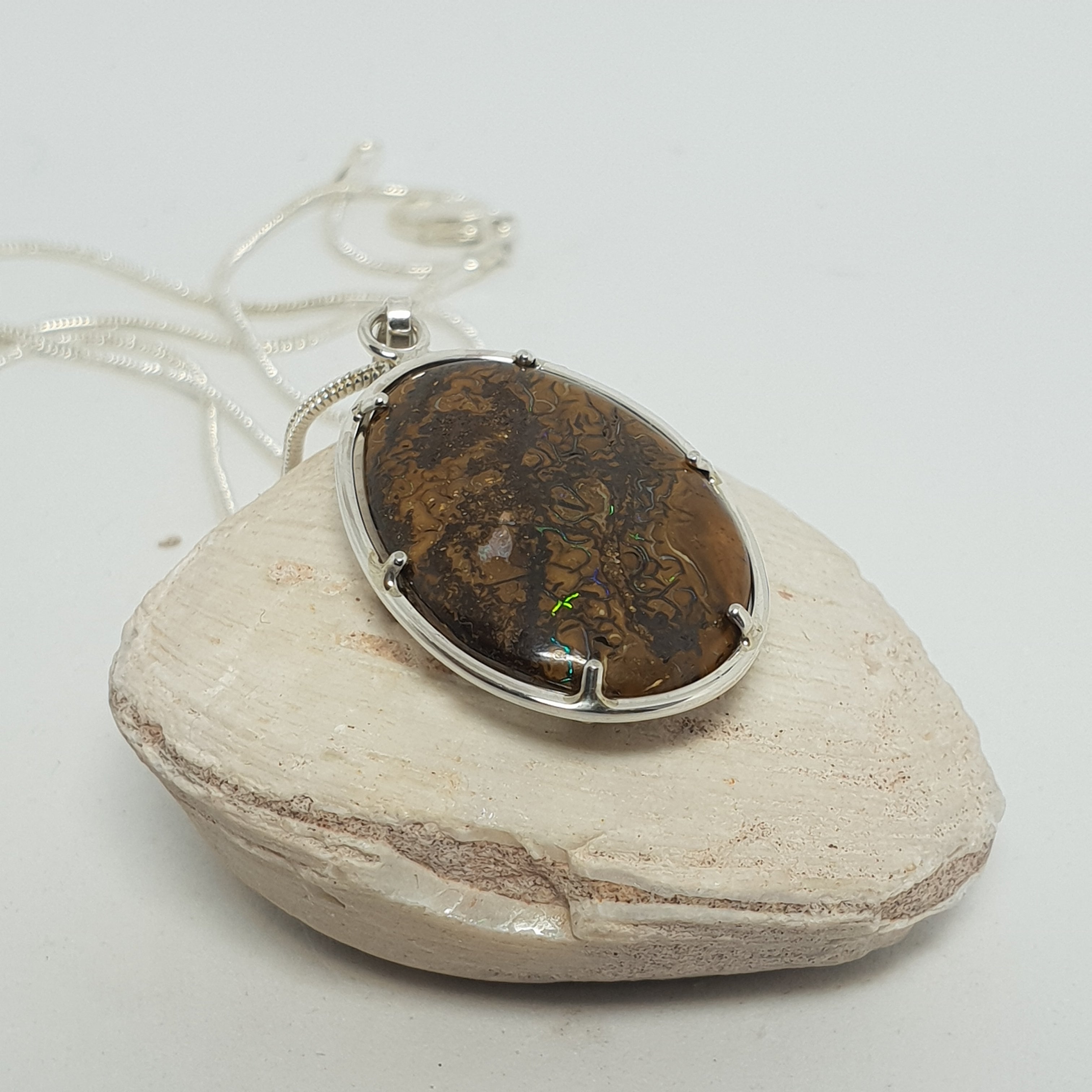 QLD Boulder Opal Silver Pendant 015L1