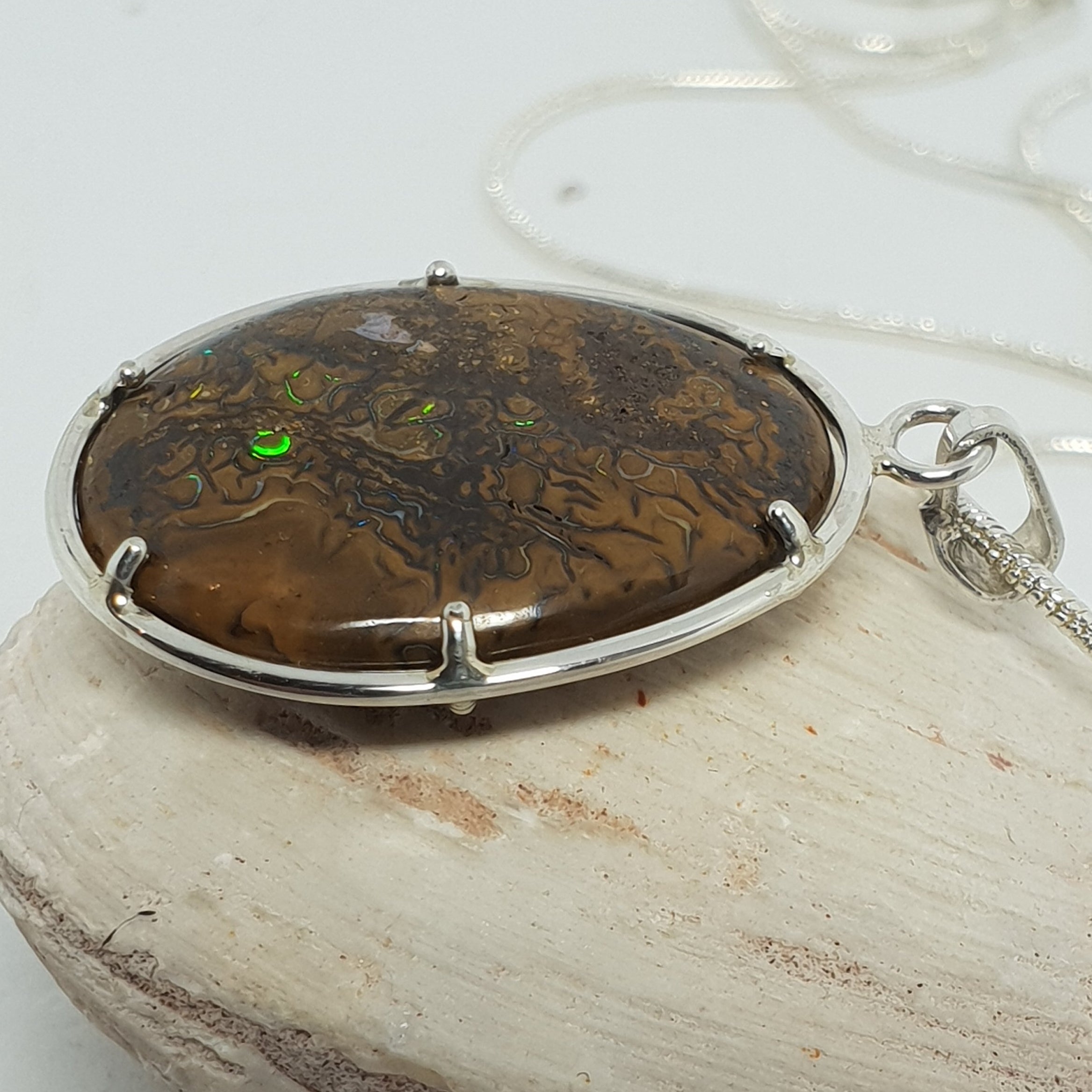 QLD Boulder Opal Silver Pendant 015L1
