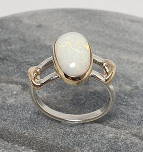 Gold and silver white Opal Ring 066B