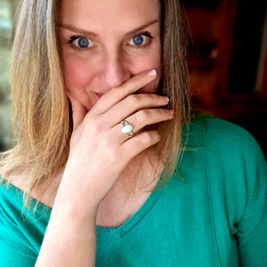 Gold and silver white Opal Ring 066B