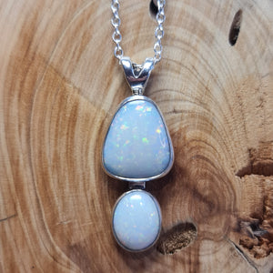 Double White Coober Pedy Opal Pendant 045N
