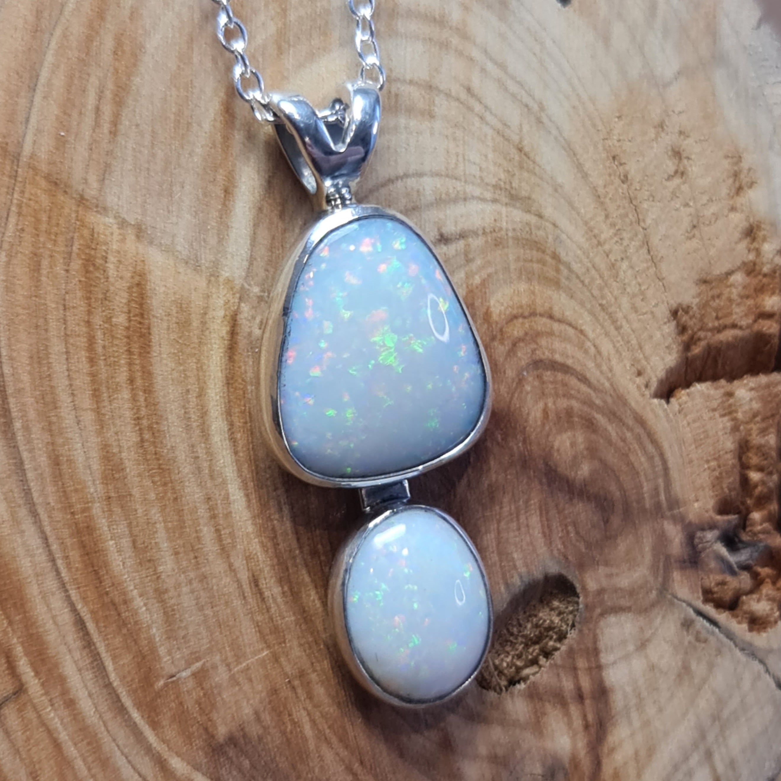 Double White Coober Pedy Opal Pendant 045N