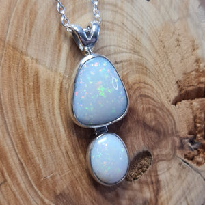 Double White Coober Pedy Opal Pendant 045N