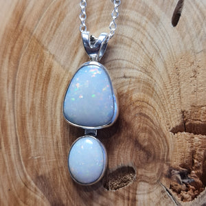 Double White Coober Pedy Opal Pendant 045N