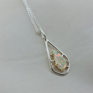 Gold & Silver Coober Pedy Crystal Opal Pendant 066H