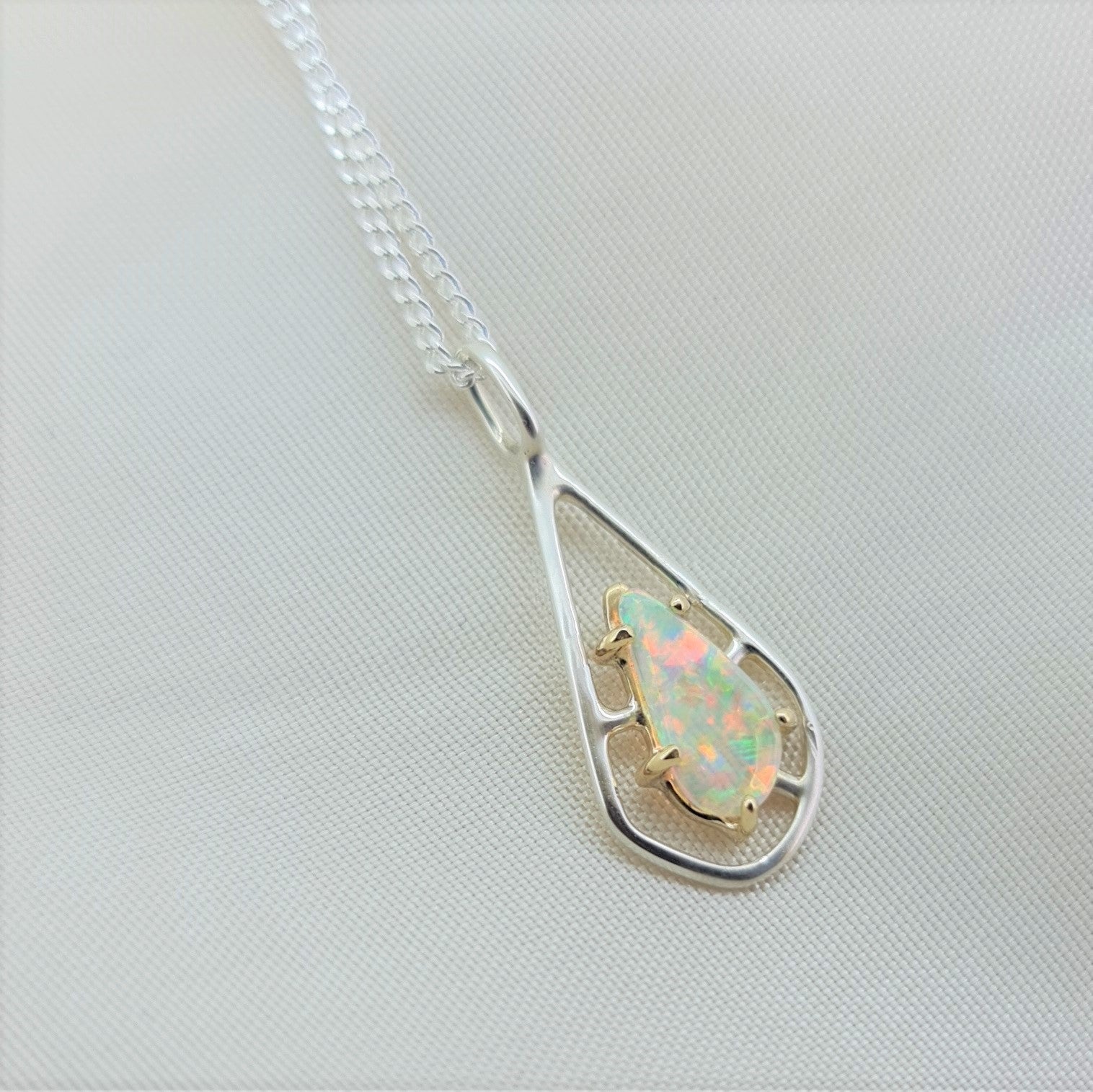 Gold & Silver Coober Pedy Crystal Opal Pendant 066H
